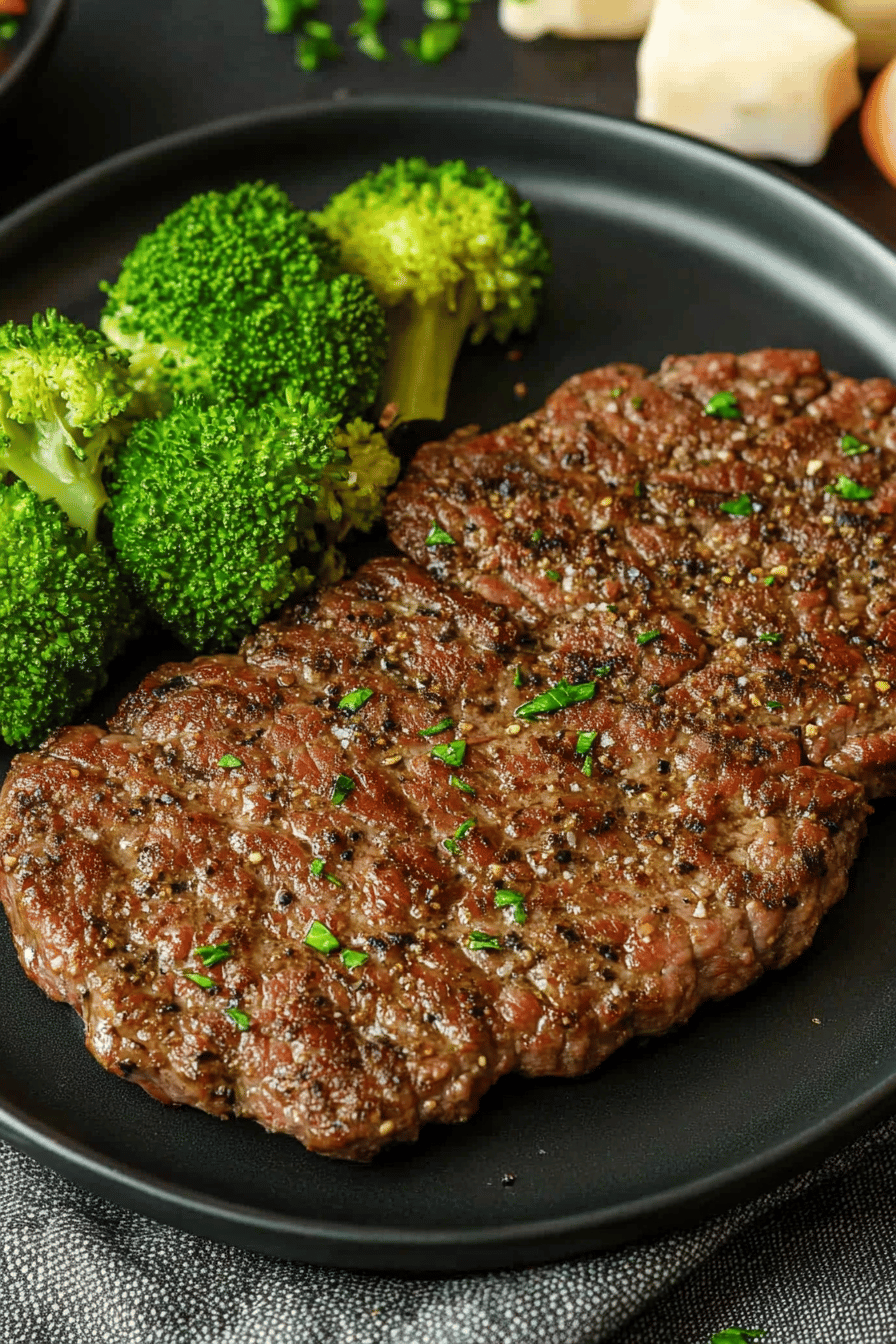 Air Fryer Cube Steak ingredients organized and measured on kitchen counter