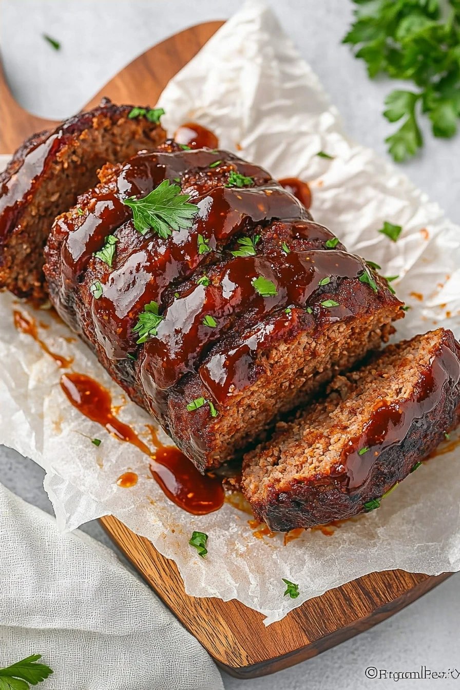 Air Fryer Meatloaf slice on plate showing perfect texture and swirl pattern