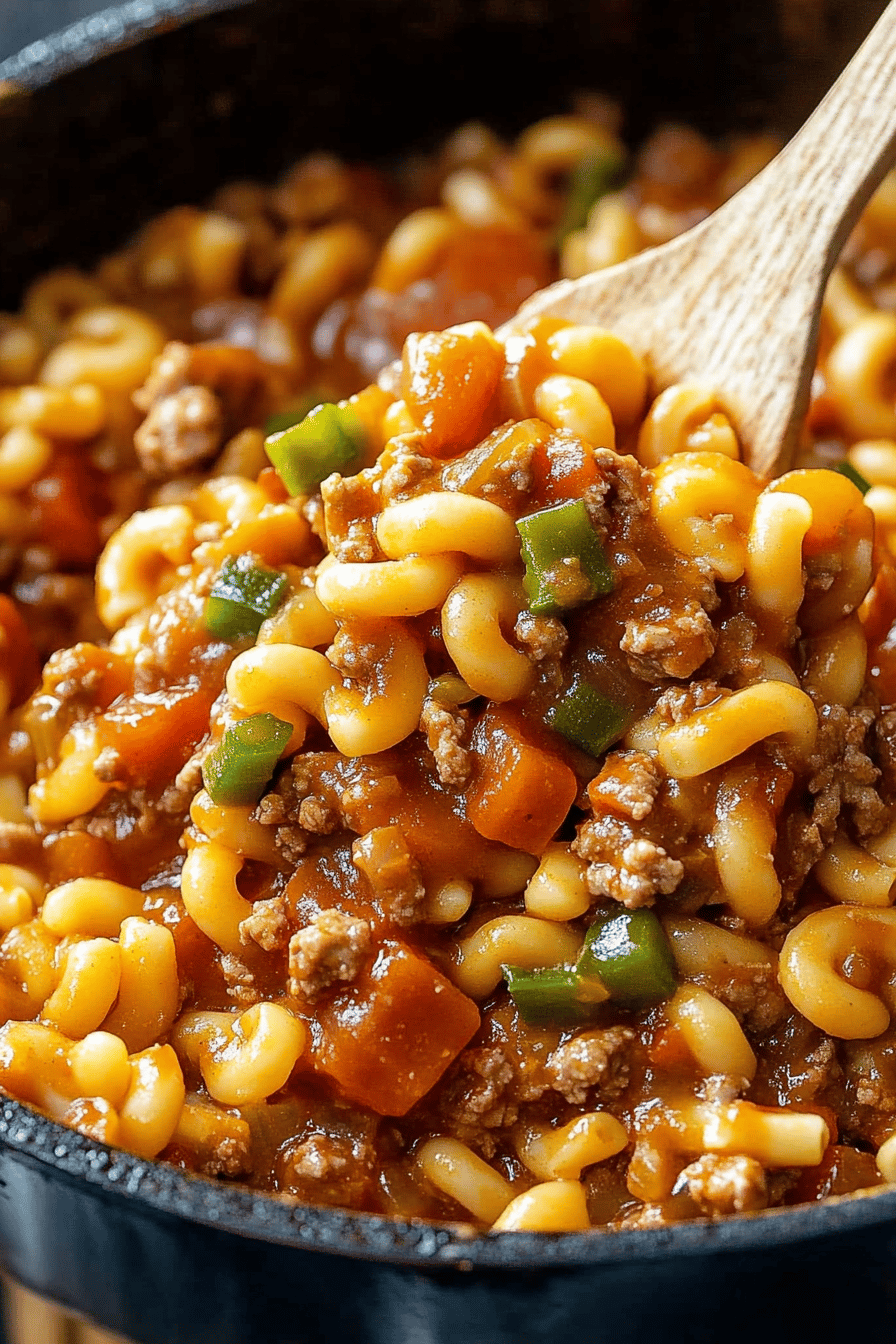 American Chop Suey Recipe slice on plate showing perfect texture and swirl pattern