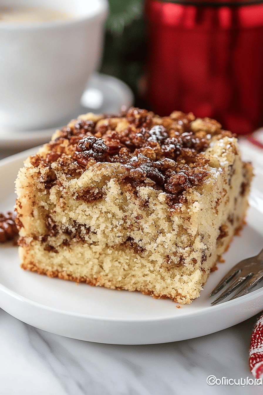Christmas Coffee Cake slice on plate showing perfect texture and swirl pattern