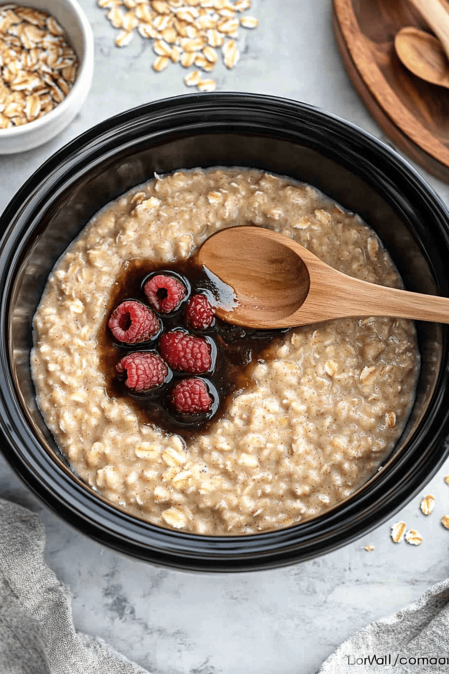 Crock Pot Oatmeal final dish beautifully presented and ready to serve
