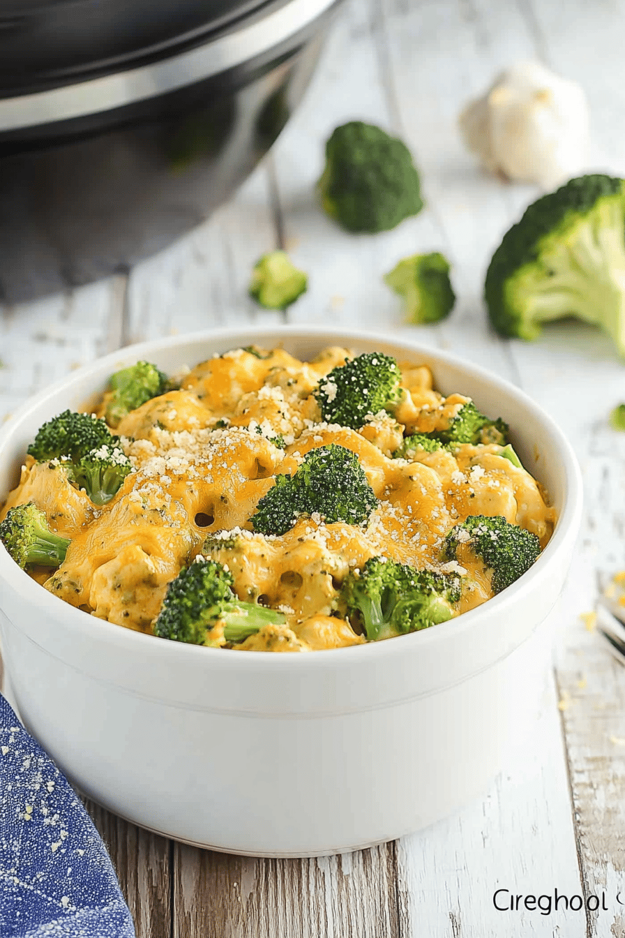 Crockpot Broccoli Cheese Casserole ingredients organized and measured on kitchen counter