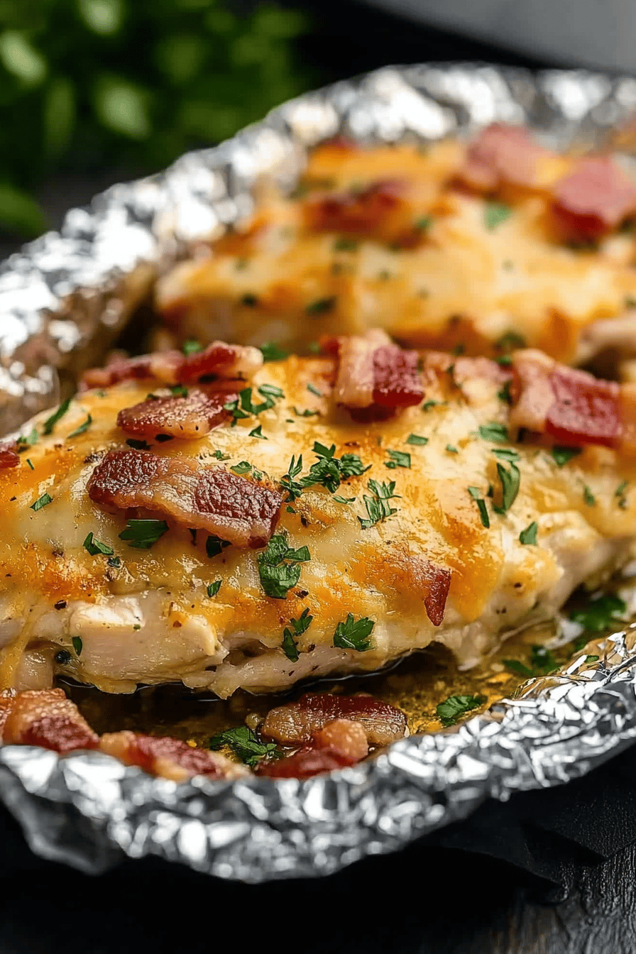 Foil Packet Bacon Ranch Chicken slice on plate showing perfect texture and swirl pattern
