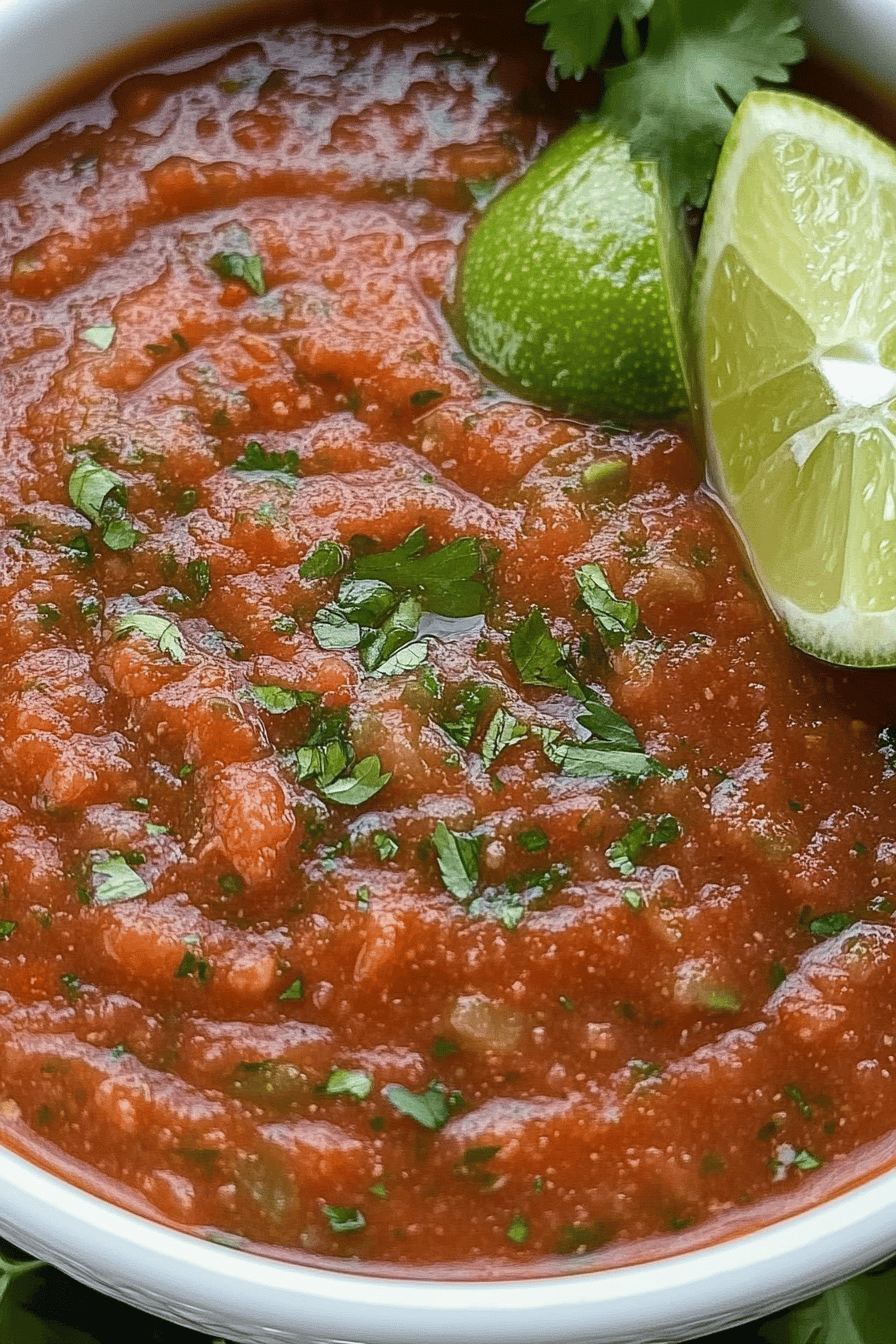 Homemade Salsa Recipe slice on plate showing perfect texture and swirl pattern