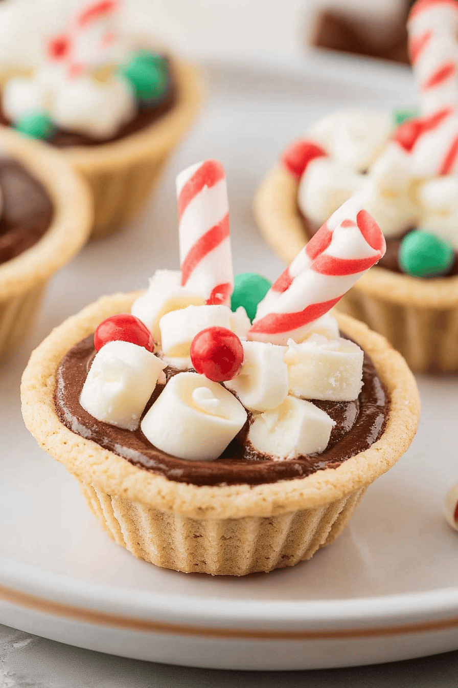 Hot Chocolate Cookie Cups final dish beautifully presented and ready to serve