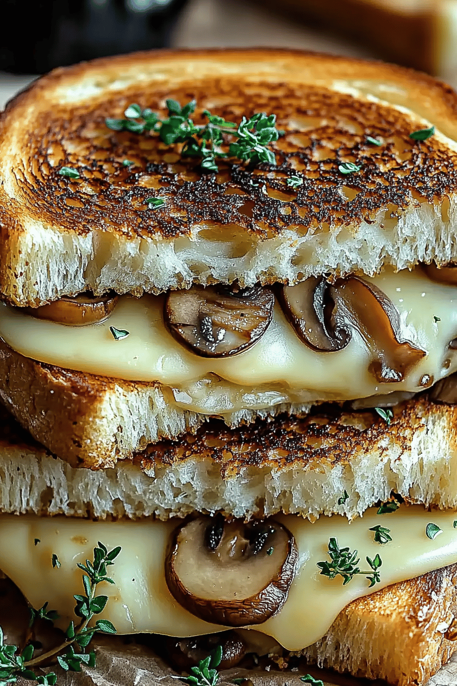 Mushroom Grilled Cheese slice on plate showing perfect texture and swirl pattern