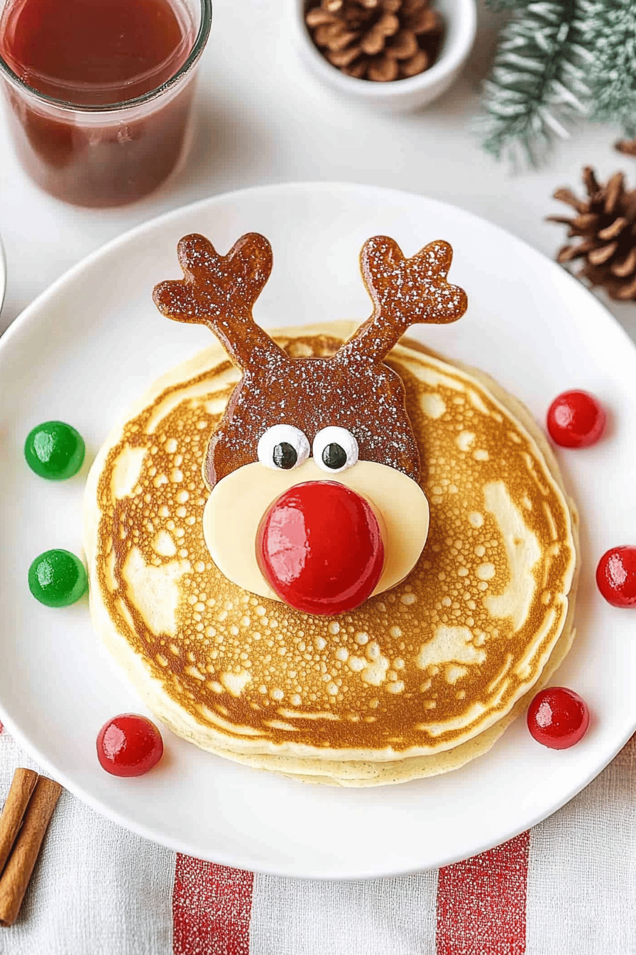 Reindeer Pancakes ingredients organized and measured on kitchen counter
