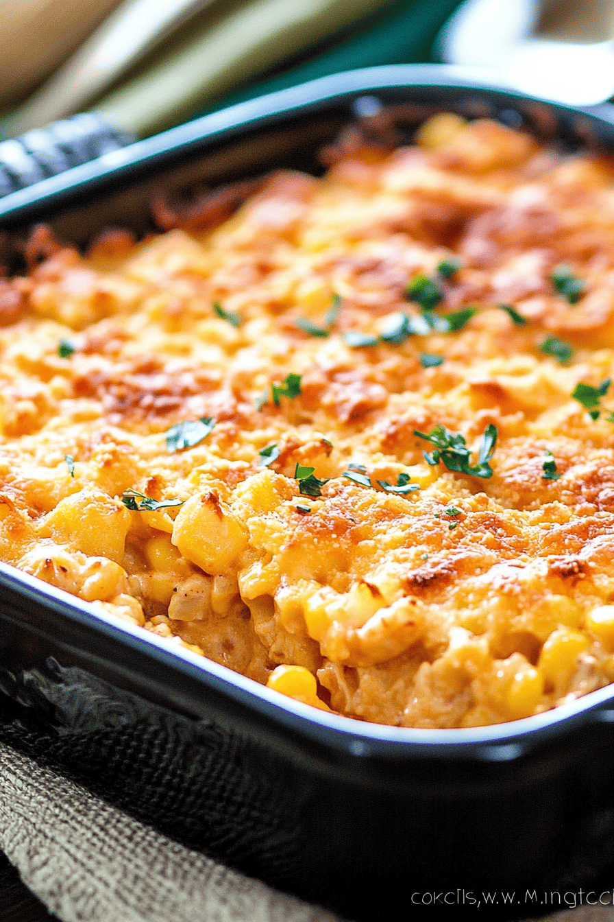 Scalloped Corn Recipe final dish beautifully presented and ready to serve