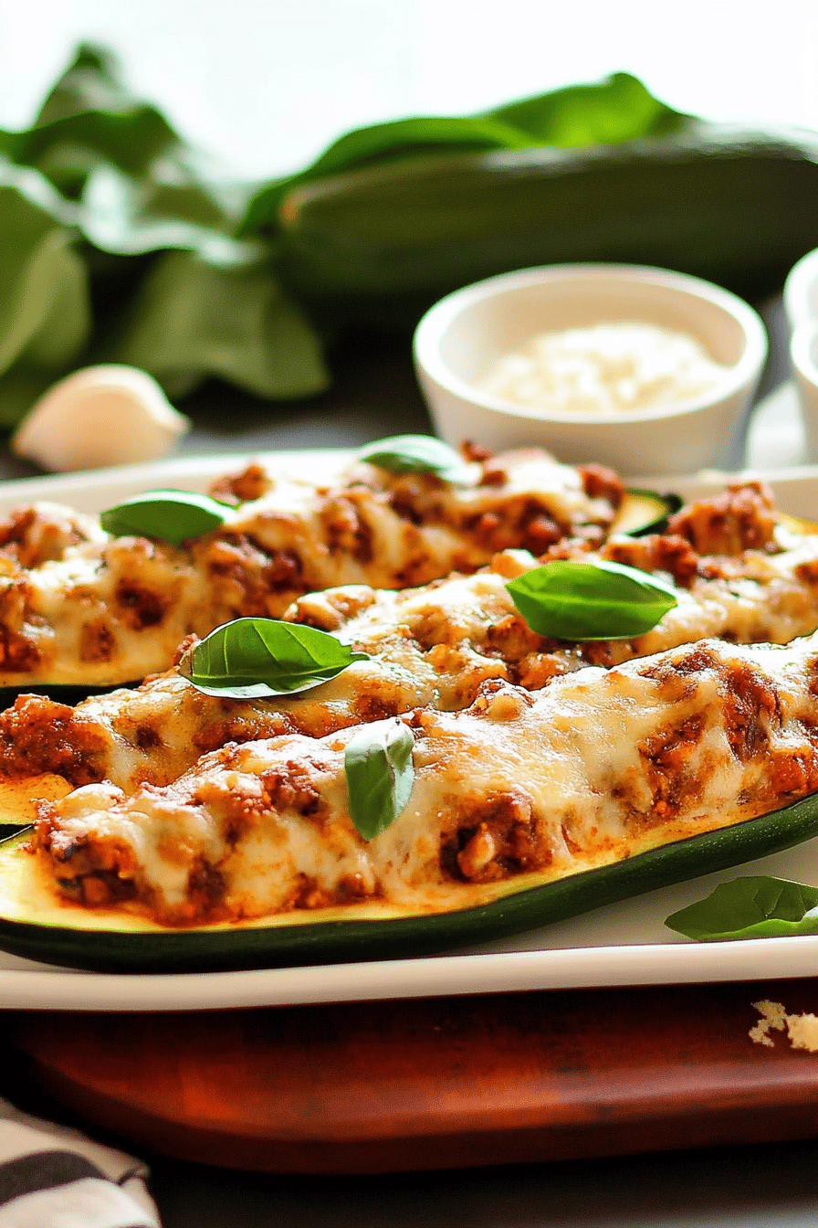 Stuffed Zucchini Boats slice on plate showing perfect texture and swirl pattern