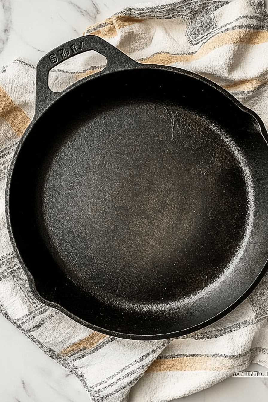 clean cast iron skillet slice on plate showing perfect texture and swirl pattern
