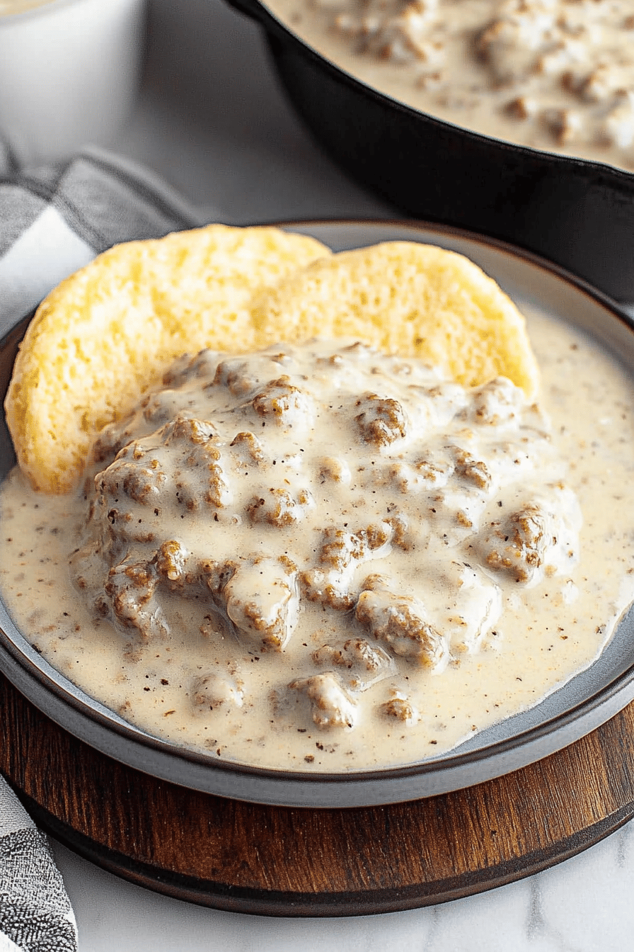 sausage gravy recipe final dish beautifully presented and ready to serve