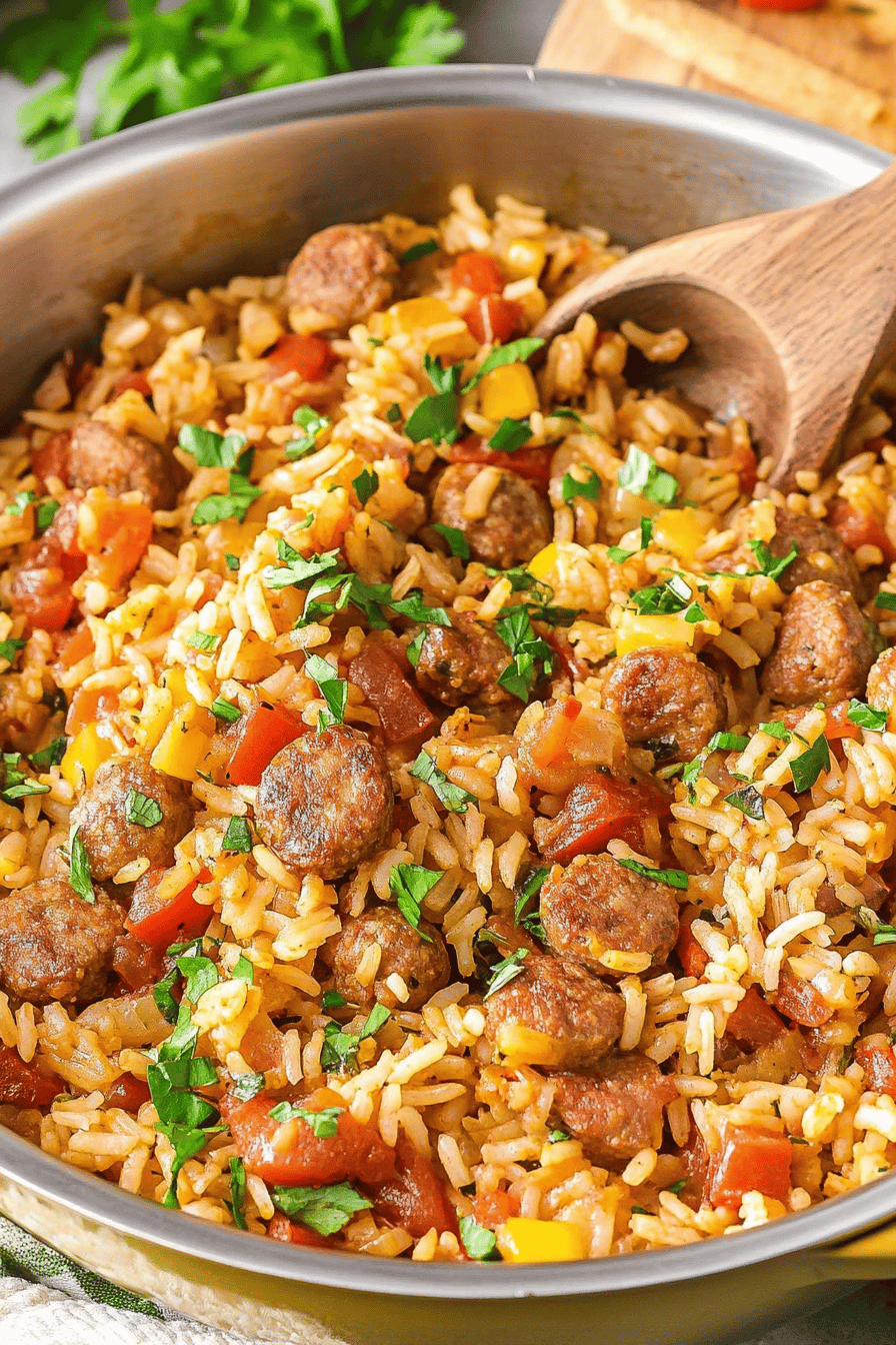 sausage rice casserole ingredients organized and measured on kitchen counter