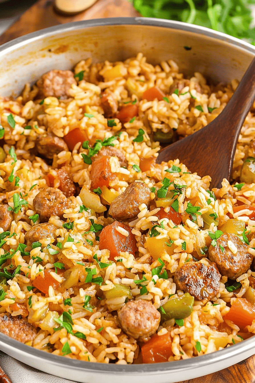 sausage rice casserole final dish beautifully presented and ready to serve
