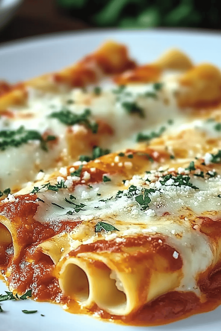 Cheesy Manicotti Recipe slice on plate showing perfect texture and swirl pattern