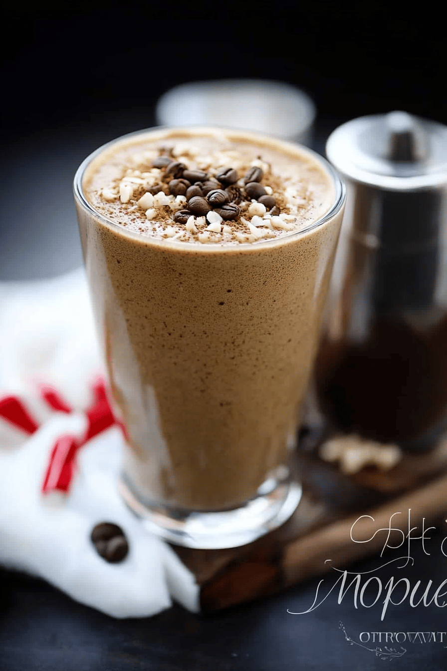 Coffee smoothie ingredients organized and measured on kitchen counter