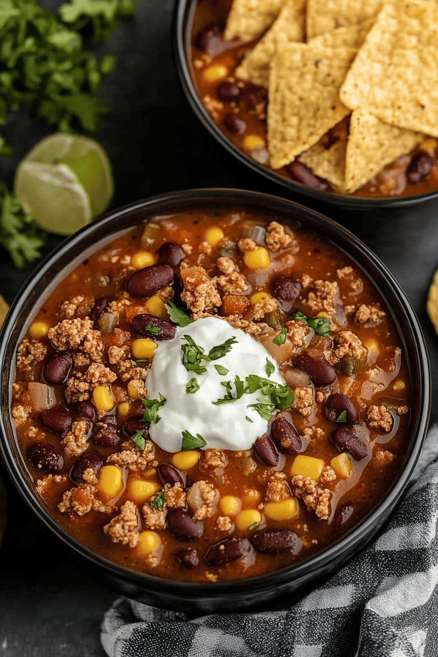 Crockpot Taco Soup Recipe ingredients organized and measured on kitchen counter