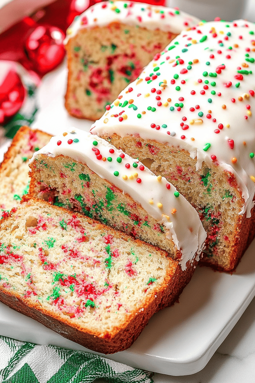 Funfetti bread ingredients organized and measured on kitchen counter