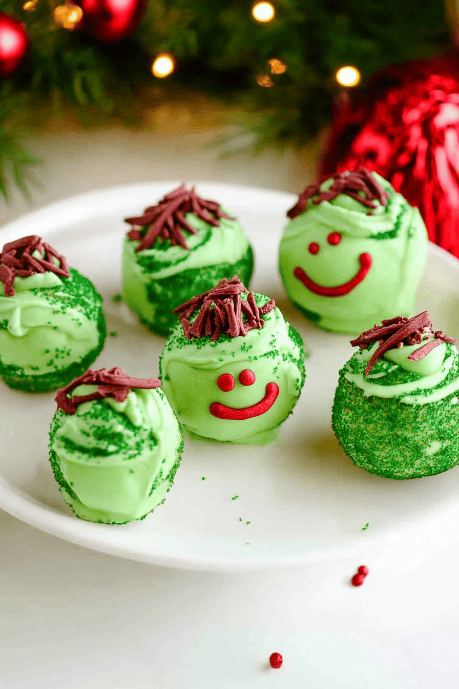 Grinch cake balls slice on plate showing perfect texture and swirl pattern