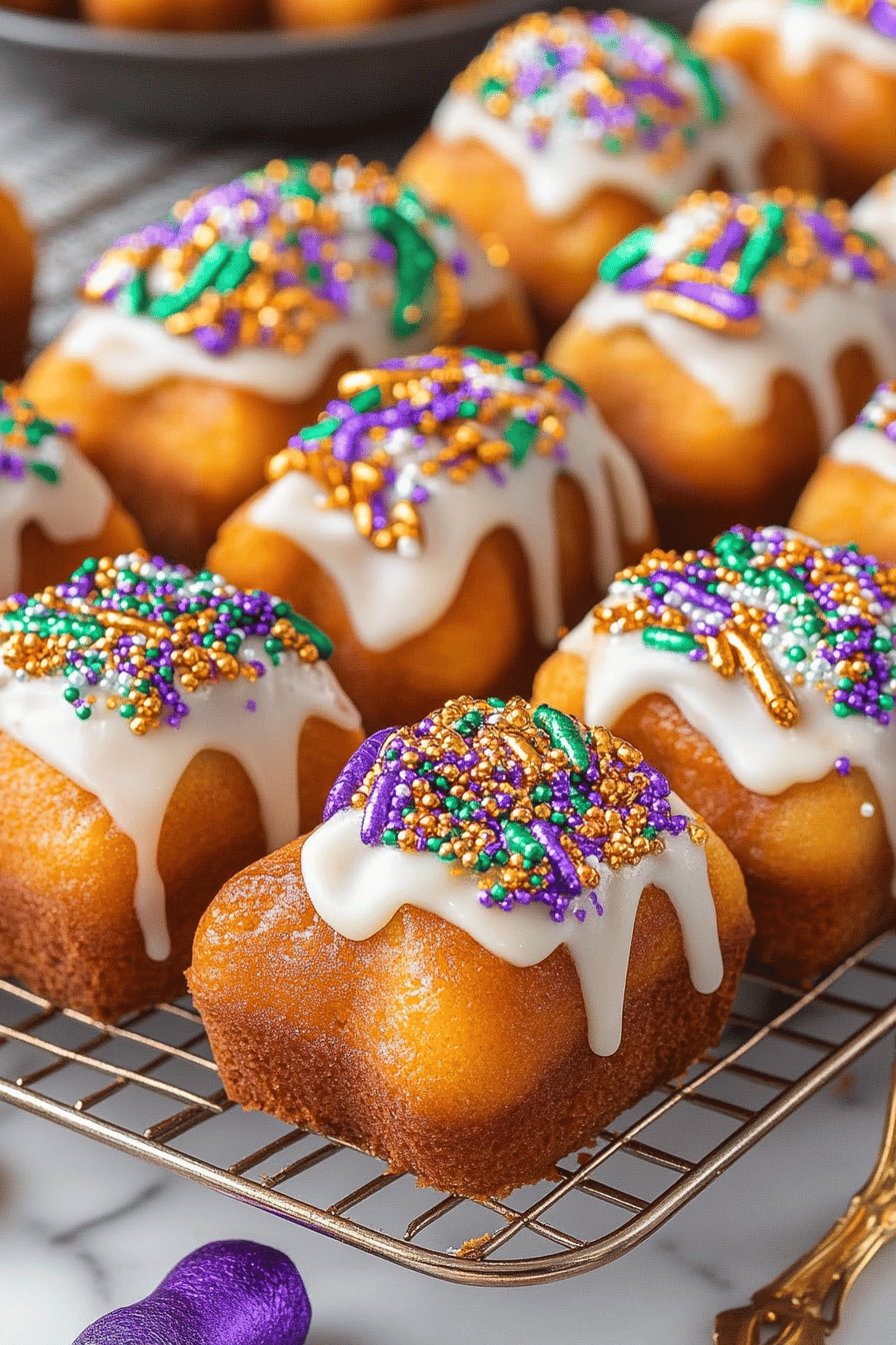 King Cake Beignets ingredients organized and measured on kitchen counter