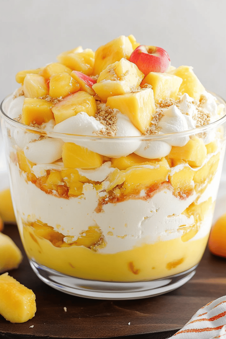 Mango Trifle slice on plate showing perfect texture and swirl pattern