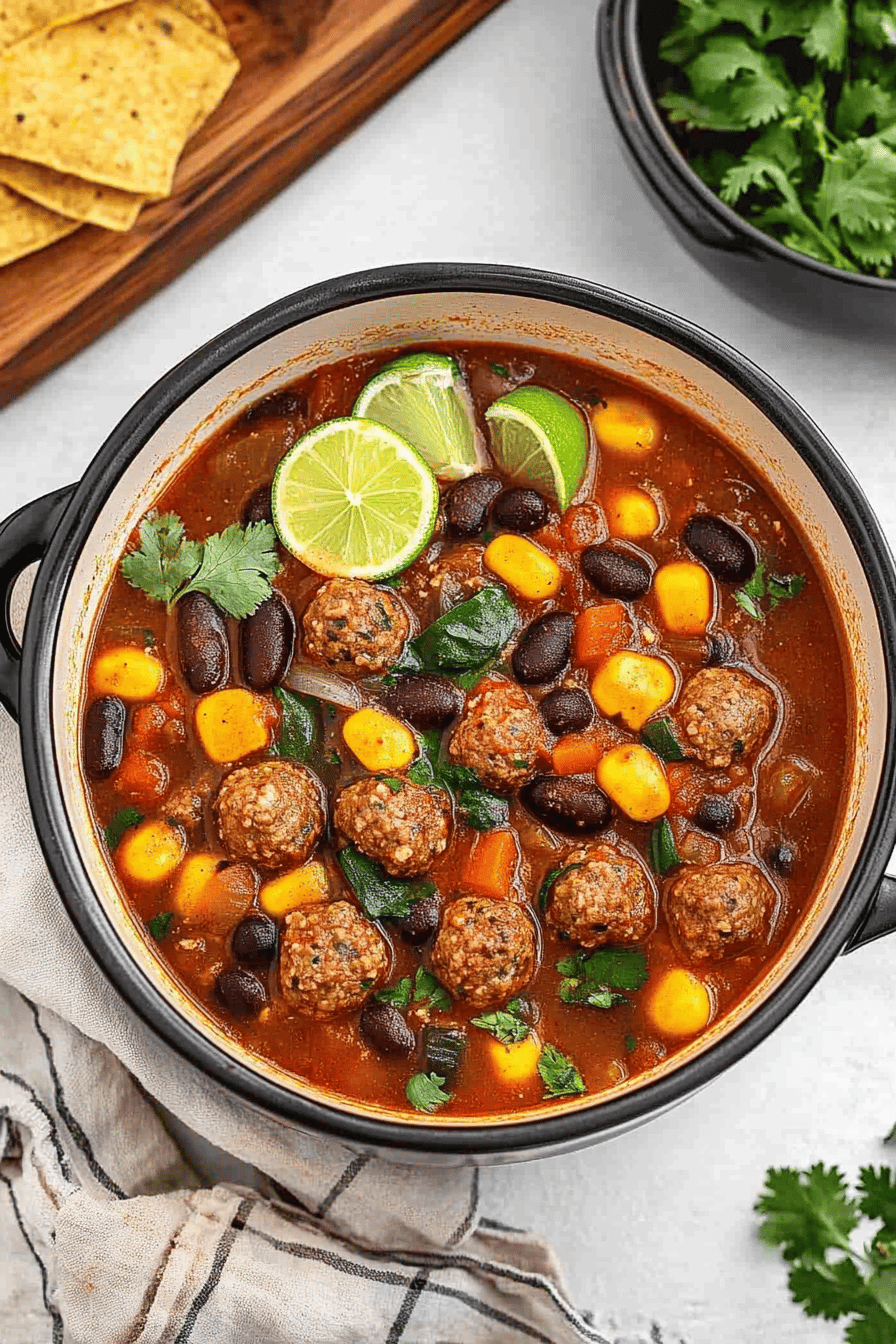 Mexican Meatball Soup ingredients organized and measured on kitchen counter