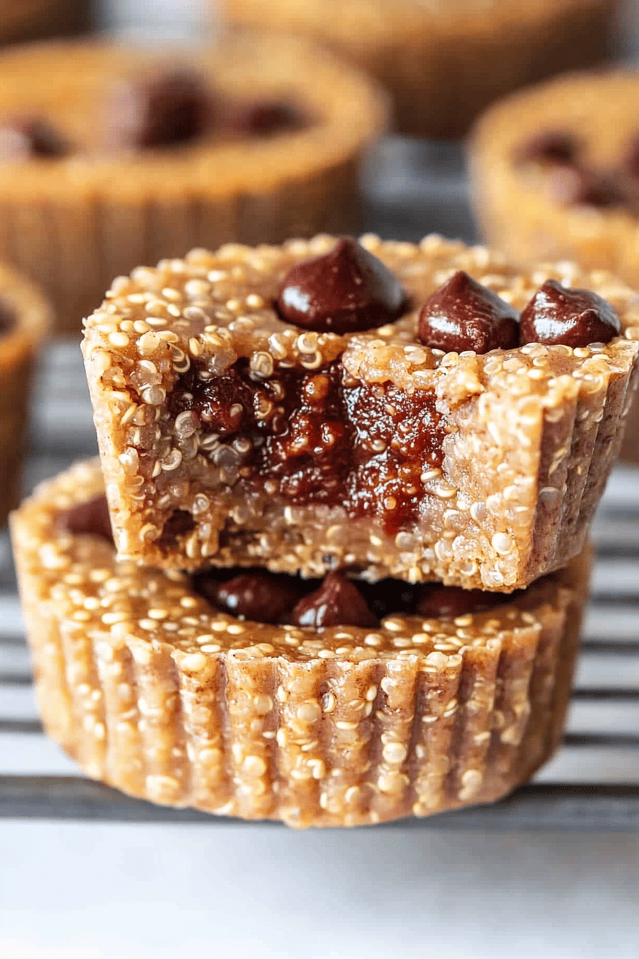 Peanut butter quinoa cups slice on plate showing perfect texture and swirl pattern