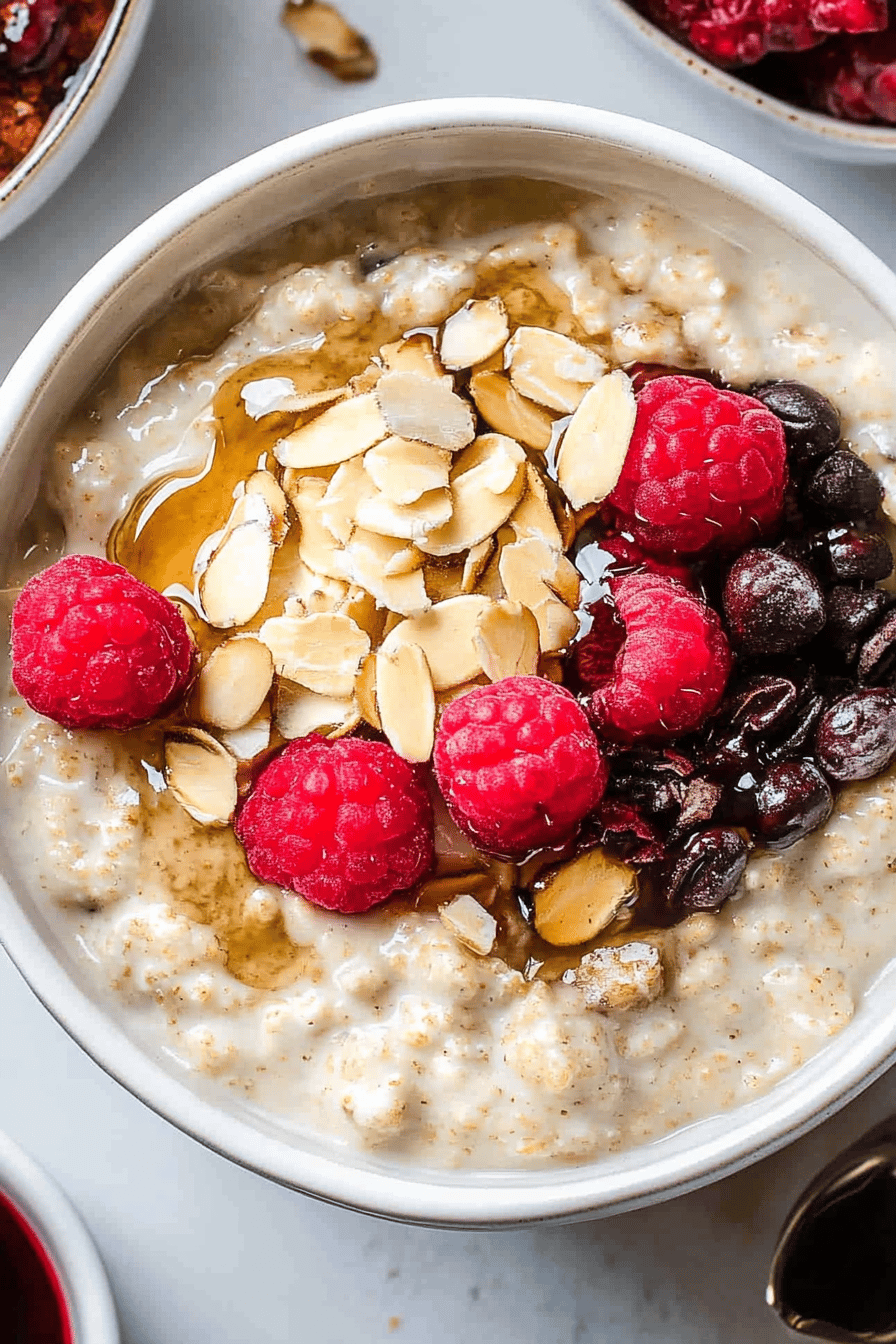 Protein overnight oats ingredients organized and measured on kitchen counter