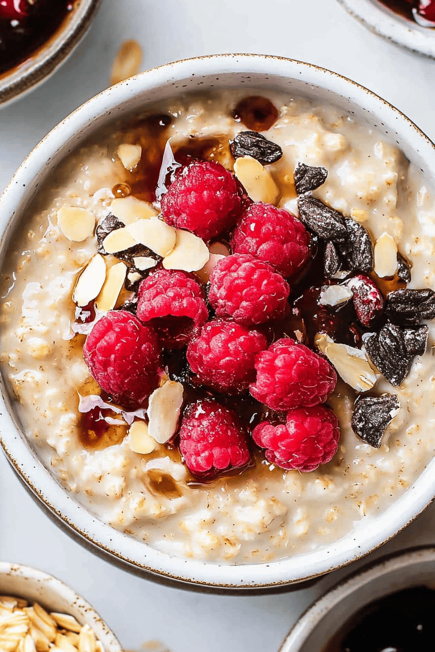 Protein overnight oats slice on plate showing perfect texture and swirl pattern