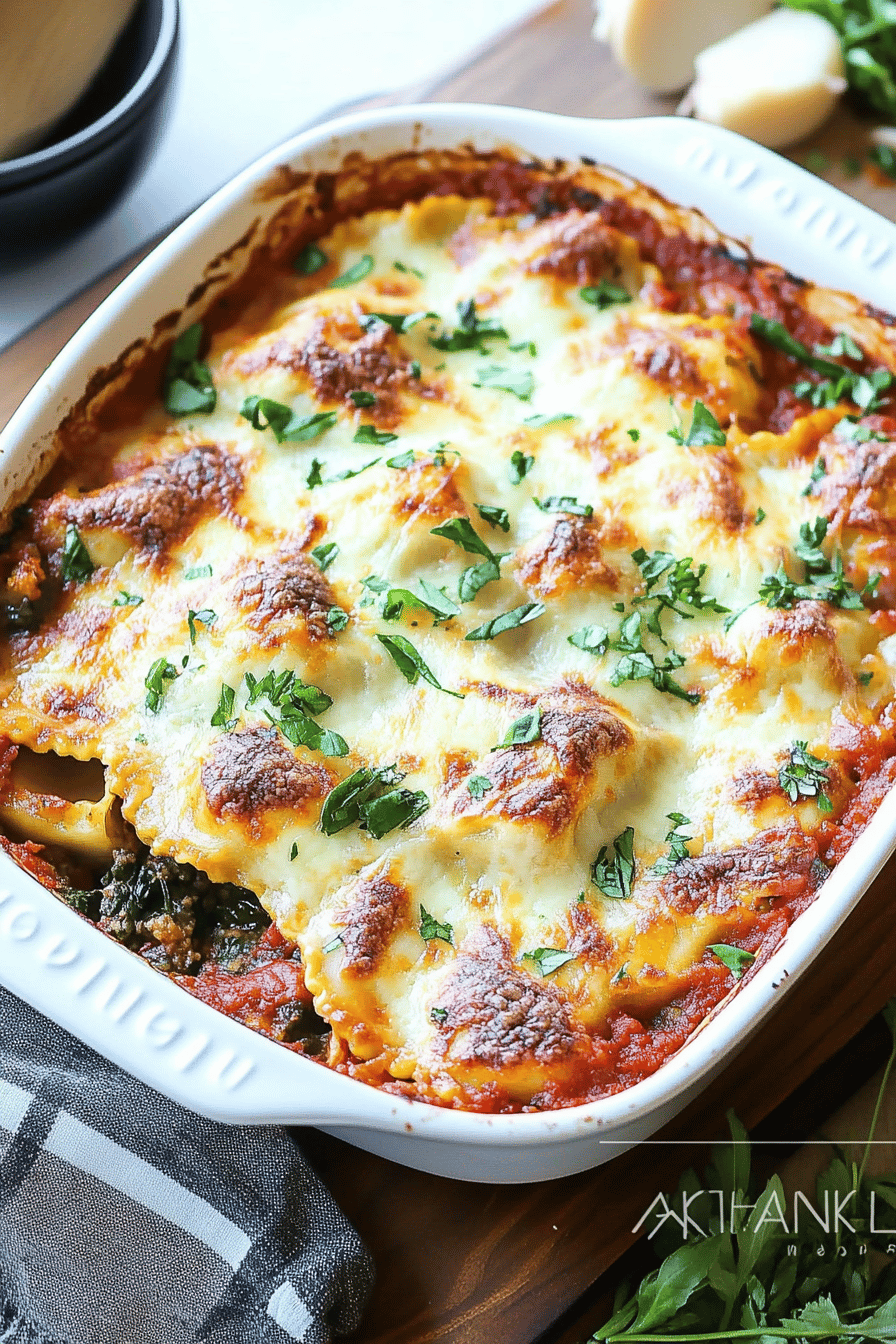 Ravioli lasagna slice on plate showing perfect texture and swirl pattern