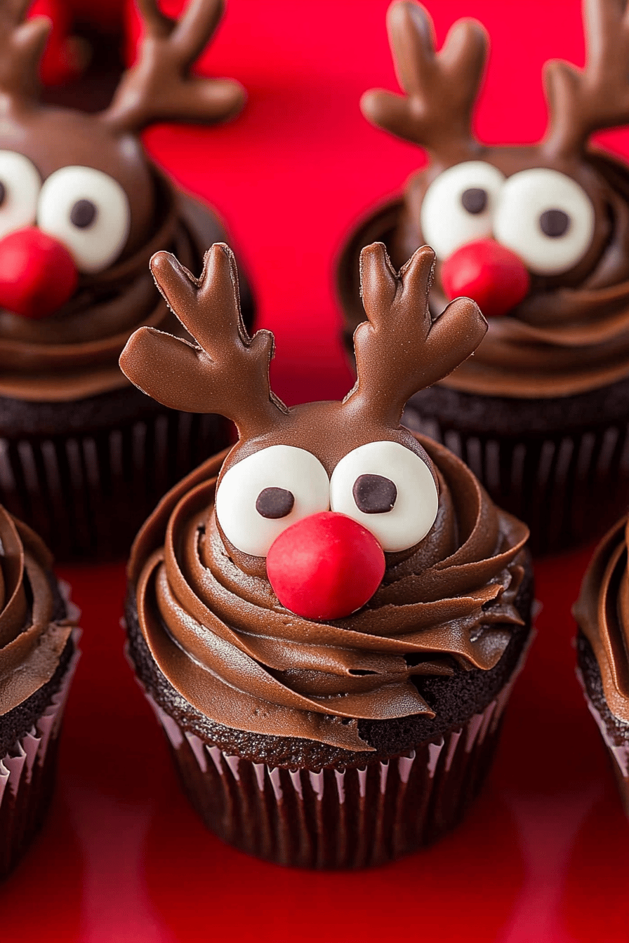 Reindeer cupcakes slice on plate showing perfect texture and swirl pattern