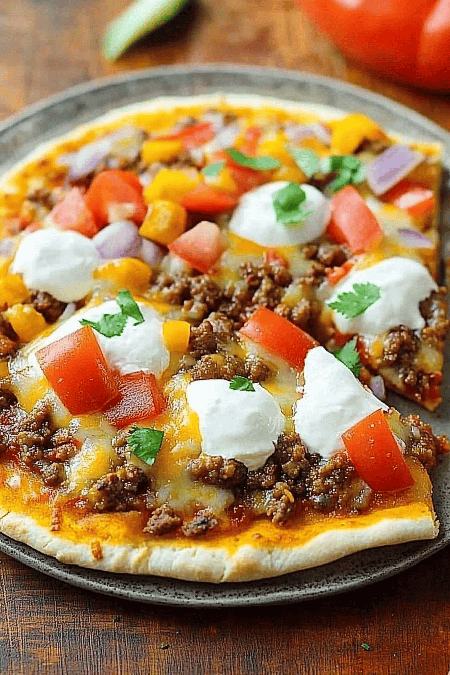Taco Pizza ingredients organized and measured on kitchen counter