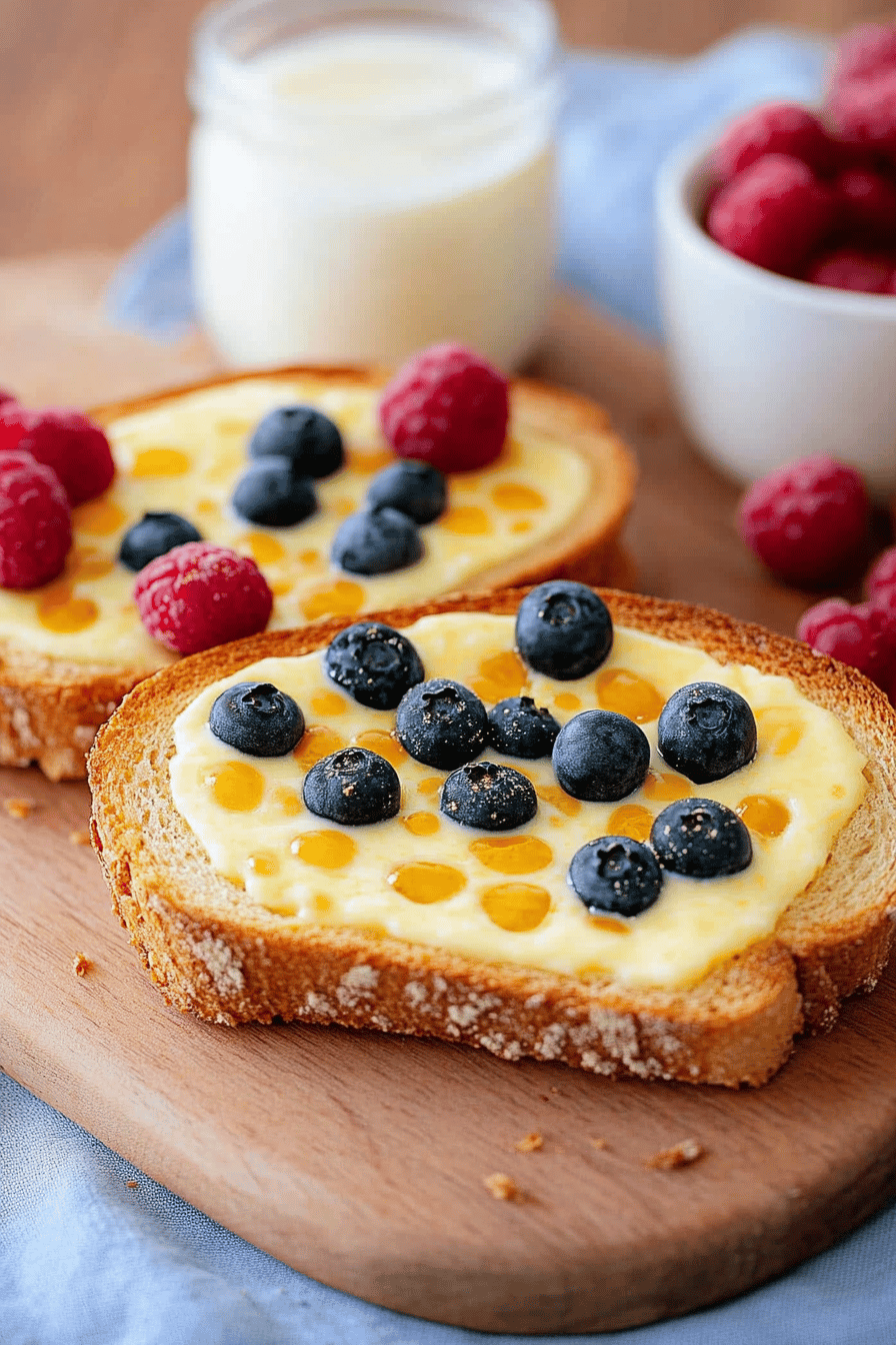 Yogurt toast slice on plate showing perfect texture and swirl pattern