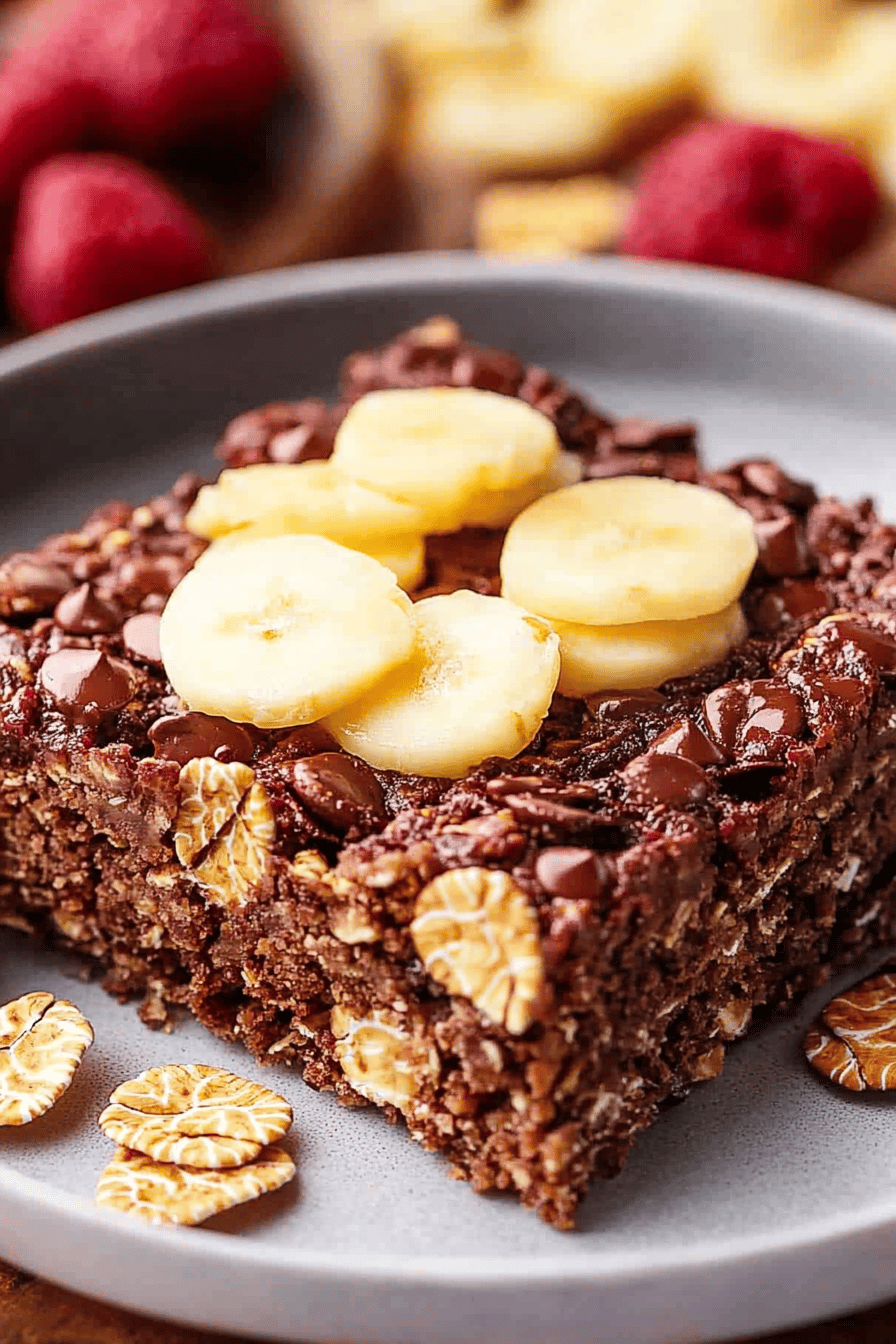 baked oatmeal slice on plate showing perfect texture and swirl pattern