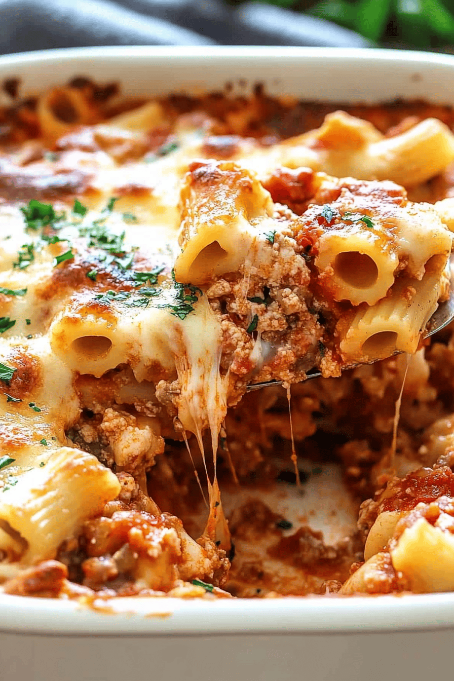 baked ziti ingredients organized and measured on kitchen counter