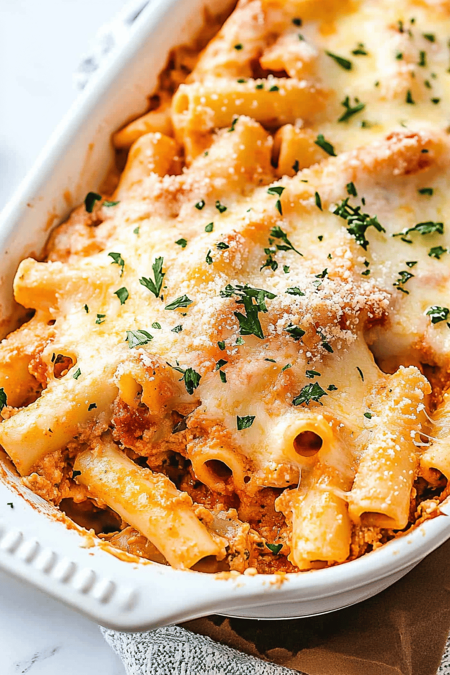 baked ziti recipe slice on plate showing perfect texture and swirl pattern