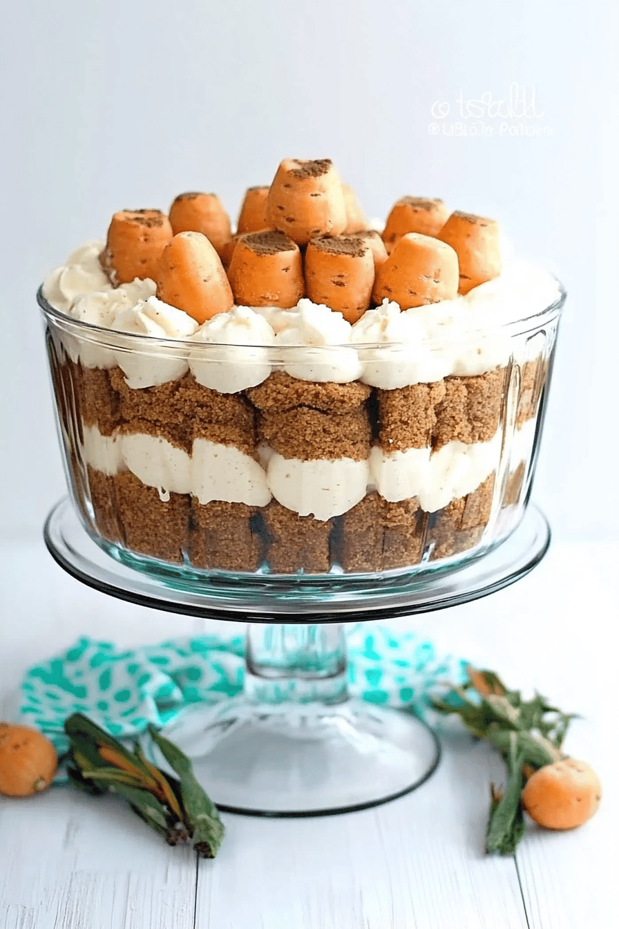 carrot cake trifle slice on plate showing perfect texture and swirl pattern