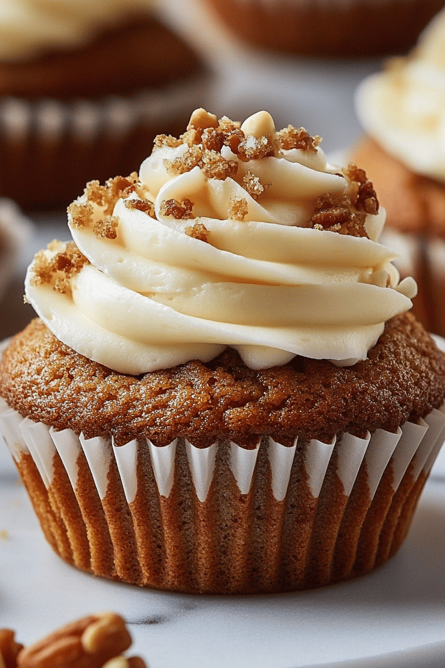 carrot cupcakes slice on plate showing perfect texture and swirl pattern