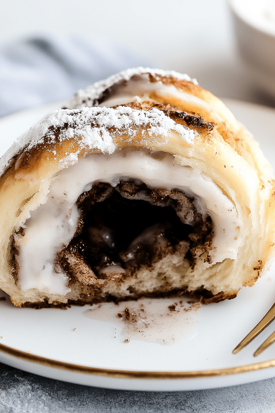 cinnamon rolls slice on plate showing perfect texture and swirl pattern