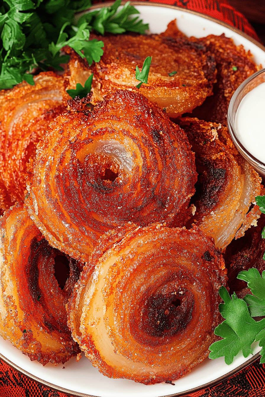 onion ring chips slice on plate showing perfect texture and swirl pattern