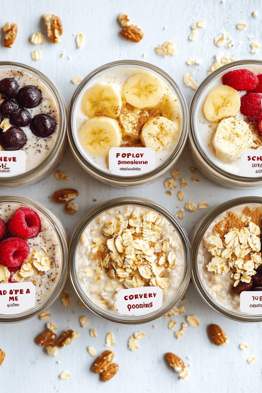 overnight oats ingredients organized and measured on kitchen counter